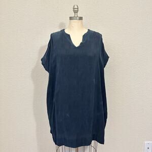 SBJ AUSTIN Mary Dress Navy Blue V-Neck SS Lagenlook Minimalist